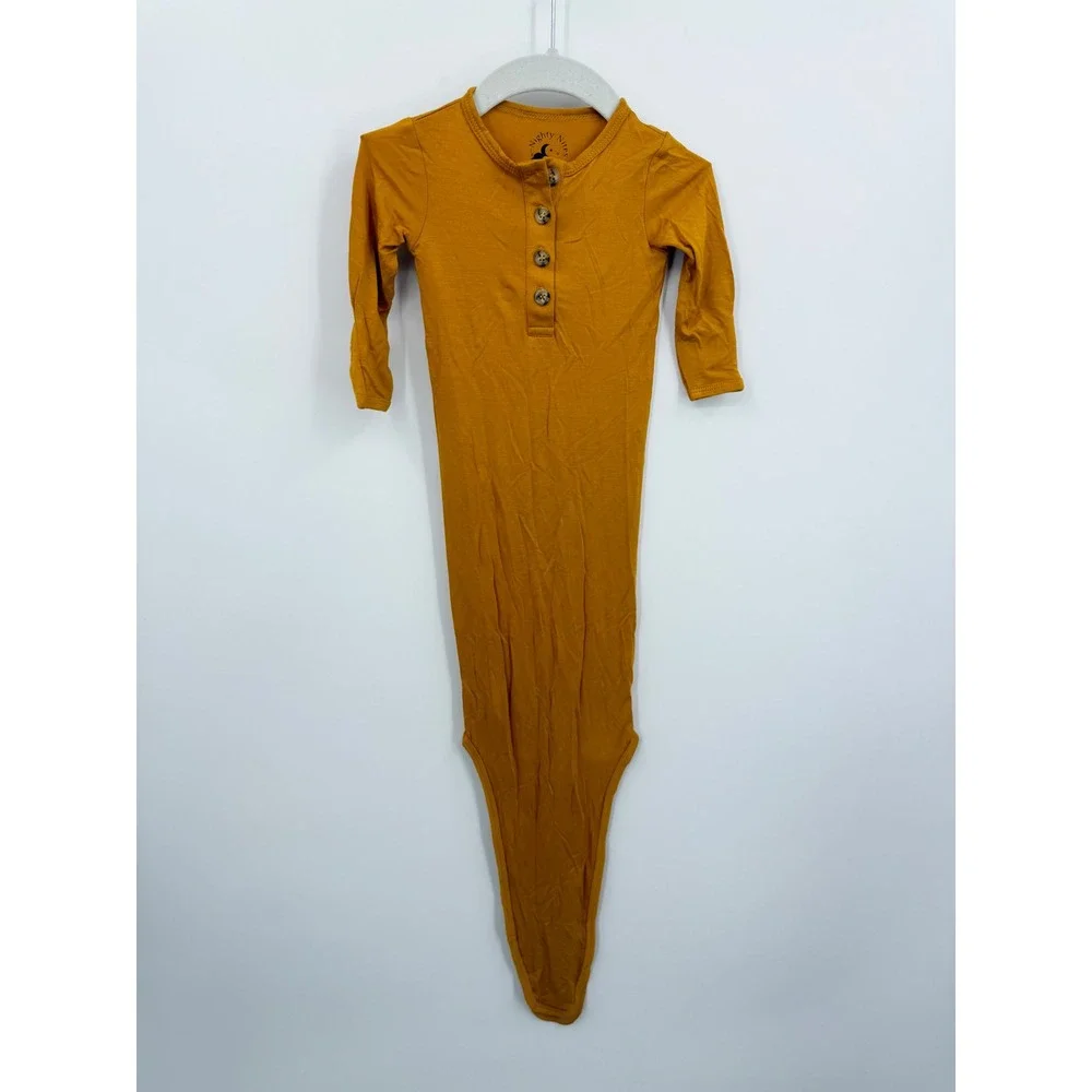 Nighty Nites Co Knotted Gown Baby NB Mustard Yellow Bamboo Henley Sleeper‎